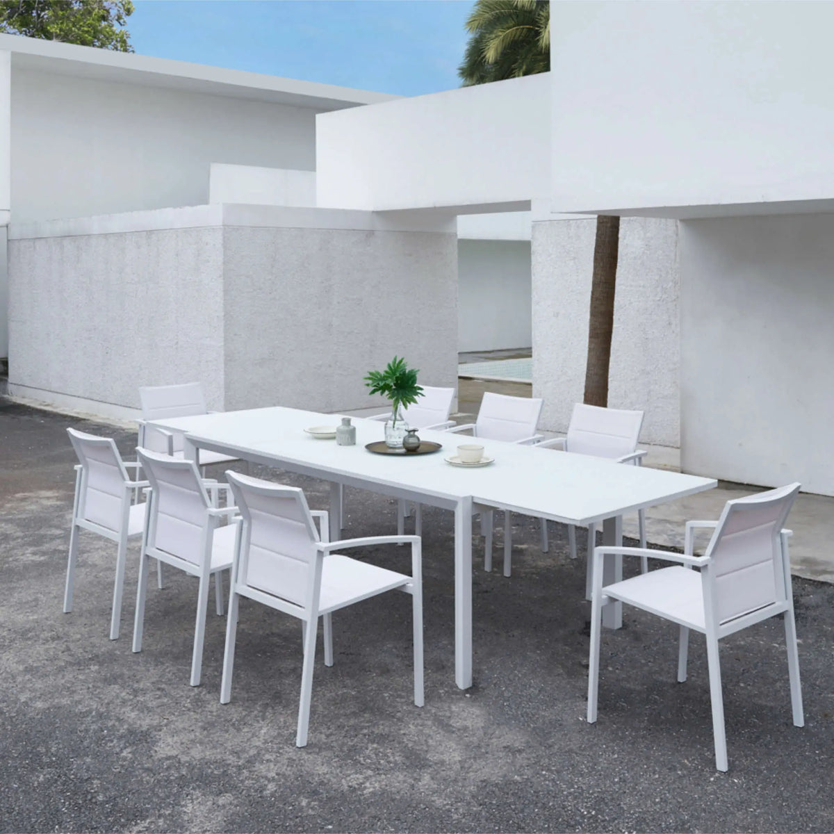 Mesa extensible ORICK 100 x 200/300 cm aluminio y cristal blanco | KUBU #