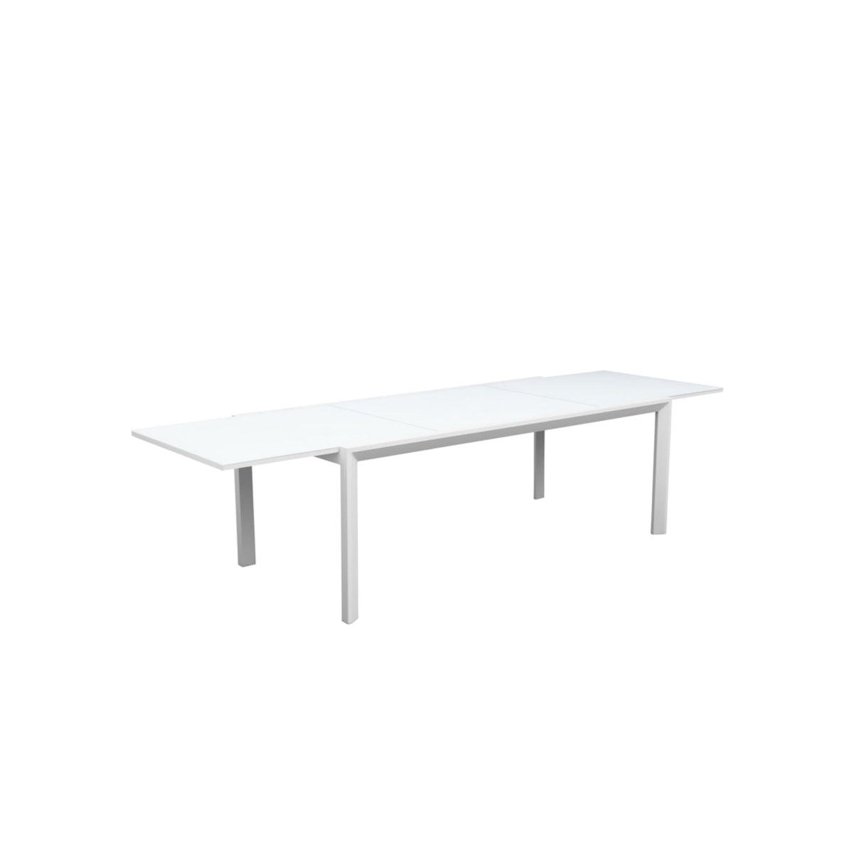 Mesa extensible ORICK 100 x 200/300 cm aluminio y cristal blanco | KUBU #