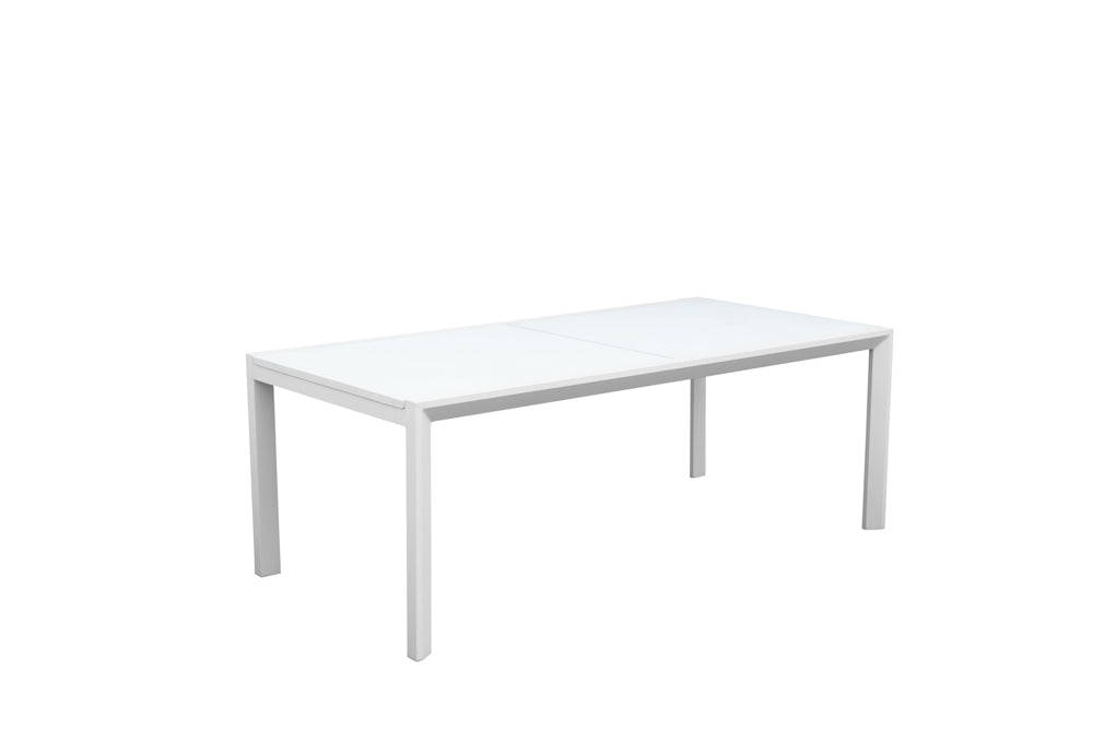 Mesa extensible ORICK 100 x 200/300 cm aluminio y cristal blanco