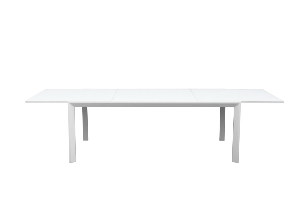 Mesa extensible ORICK 100 x 200/300 cm aluminio y cristal blanco