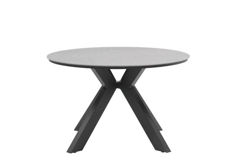 Mesa redonda Bais Ø 120x75 cm aluminio antracita y top mesa porcelánico gris medio | KUBU #