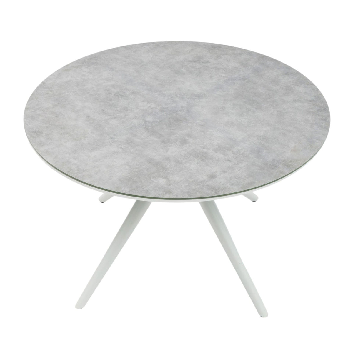 Mesa redonda Orick Ø 120 cm aluminio blanco cristal cerámico gris claro. | KUBU #