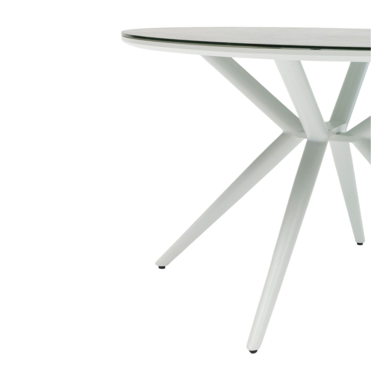 Mesa redonda Orick Ø 120 cm aluminio blanco cristal cerámico gris claro. | KUBU #