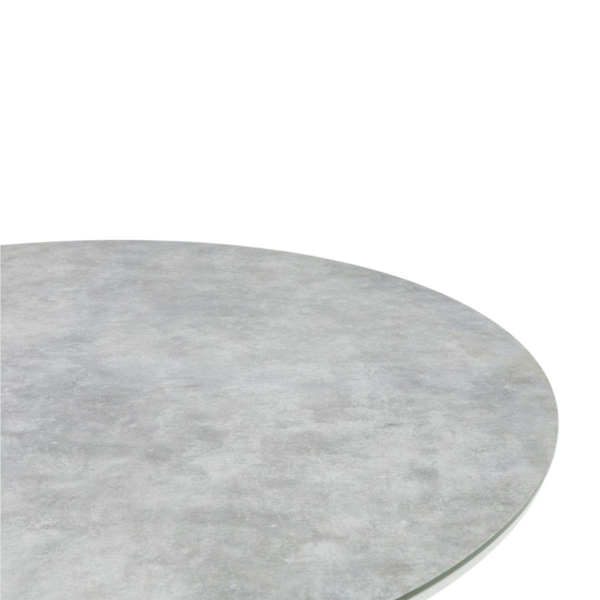 Mesa redonda Orick Ø 120 cm aluminio blanco cristal cerámico gris claro. | KUBU #