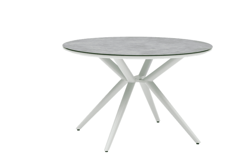 Mesa redonda Orick Ø 120 cm aluminio blanco cristal cerámico gris claro.