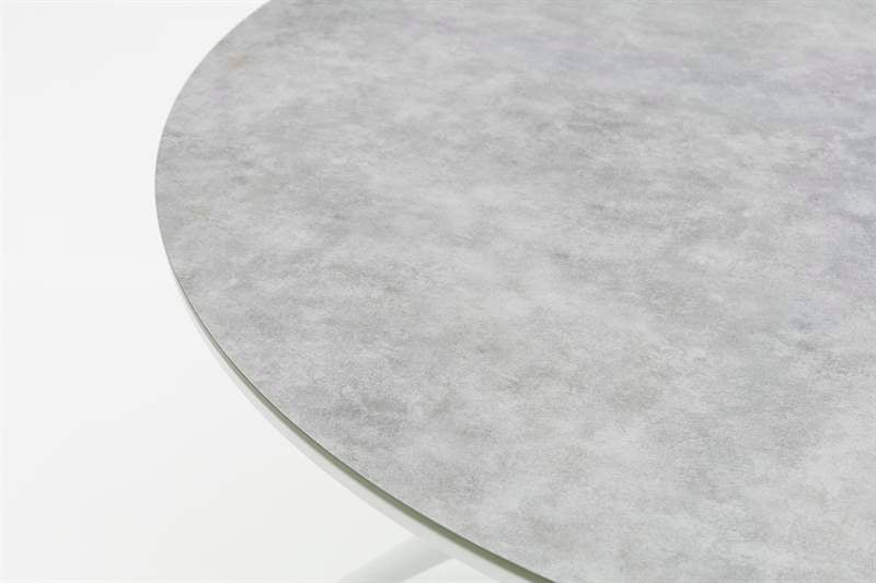 Mesa redonda Orick Ø 120 cm aluminio blanco cristal cerámico gris claro.