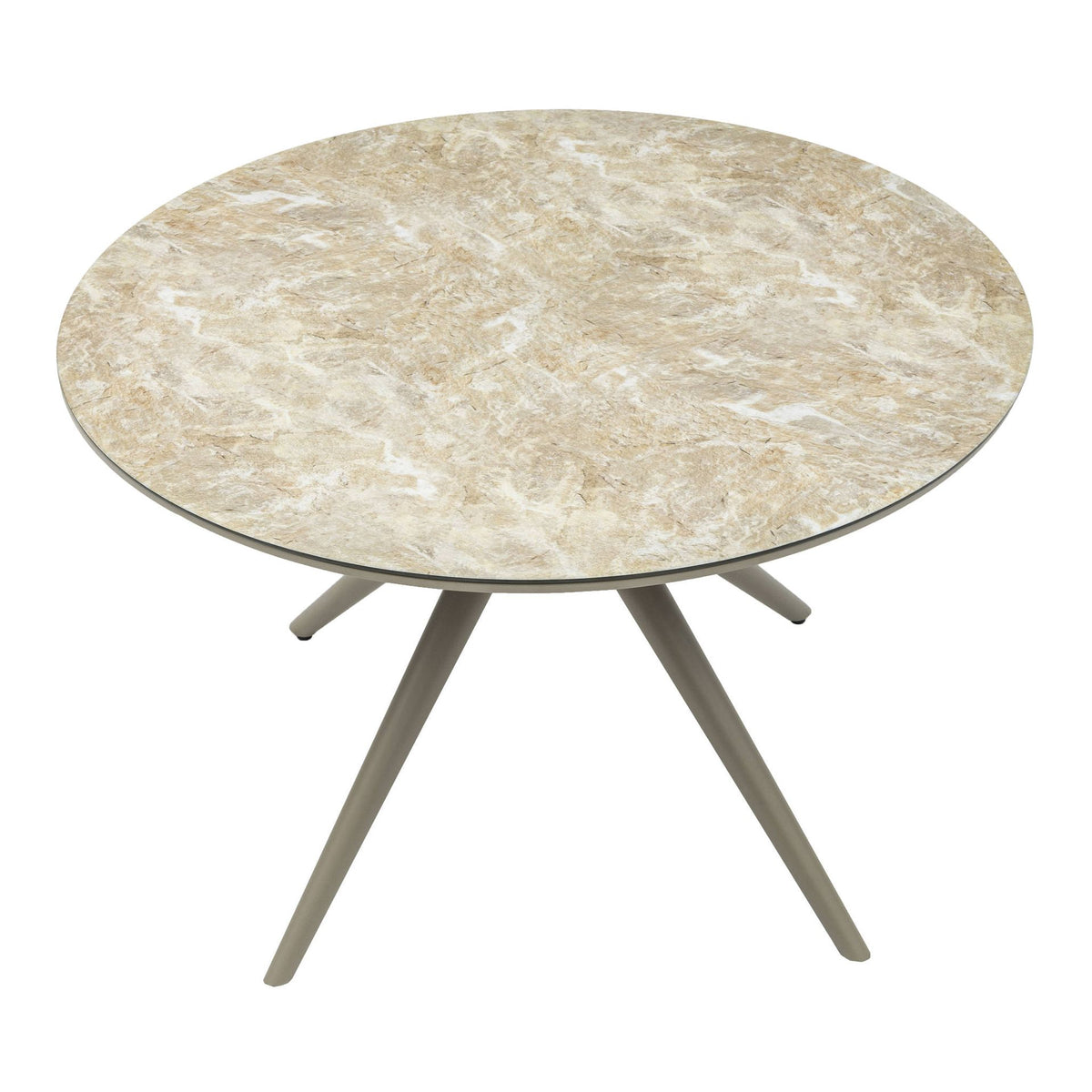 Mesa redonda Orick Ø 120 cm aluminio taupe cristal cerámico beige. | KUBU #