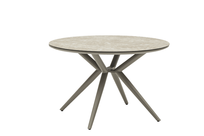 Mesa redonda Orick Ø 120 cm aluminio taupe cristal cerámico beige.