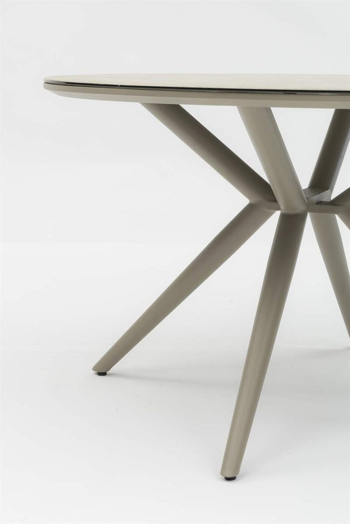 Mesa redonda Orick Ø 120 cm aluminio taupe cristal cerámico beige.