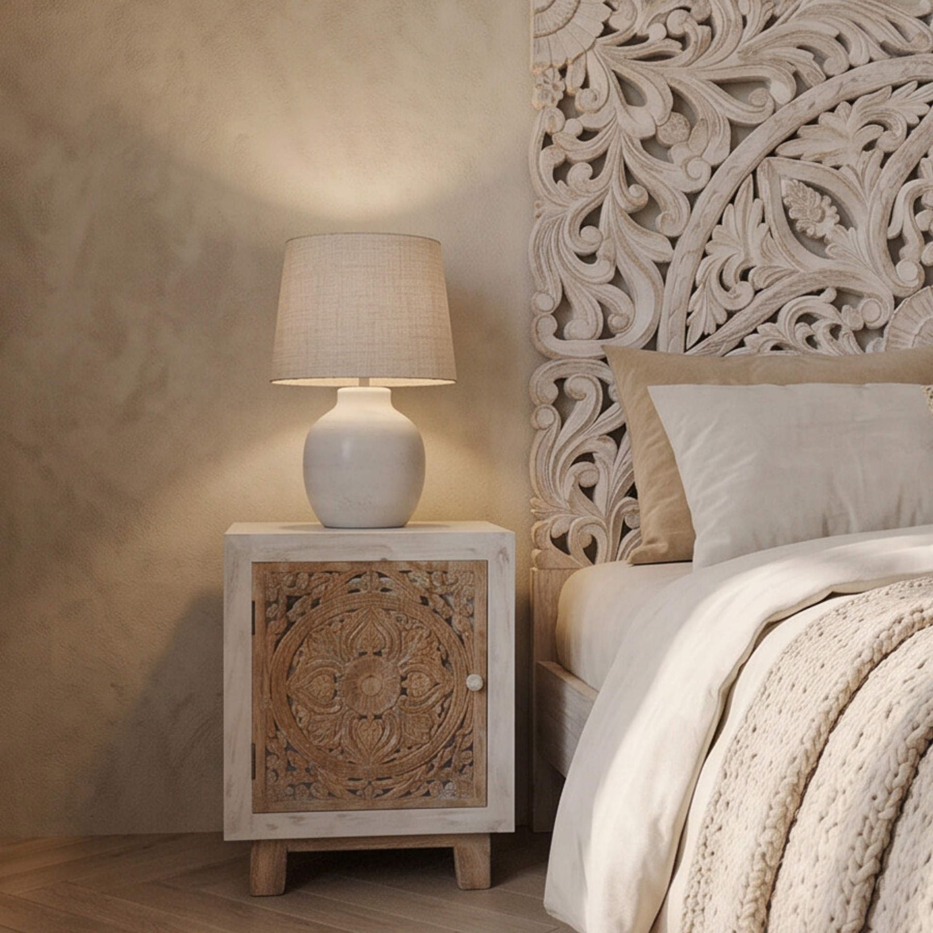 Mesita de noche Borneo 1 puerta 50x35x70cm | Madera de Mango | KUBU #