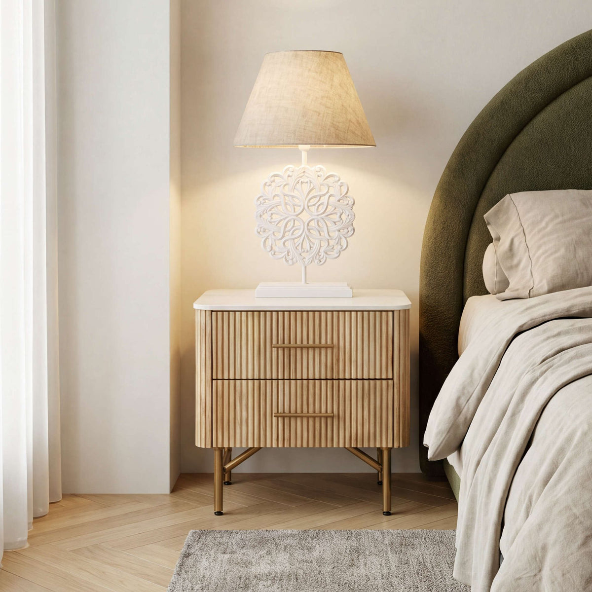Mesita de noche Bristol 50x40x50cm | Madera de Mango y Mármol Blanco | KUBU #