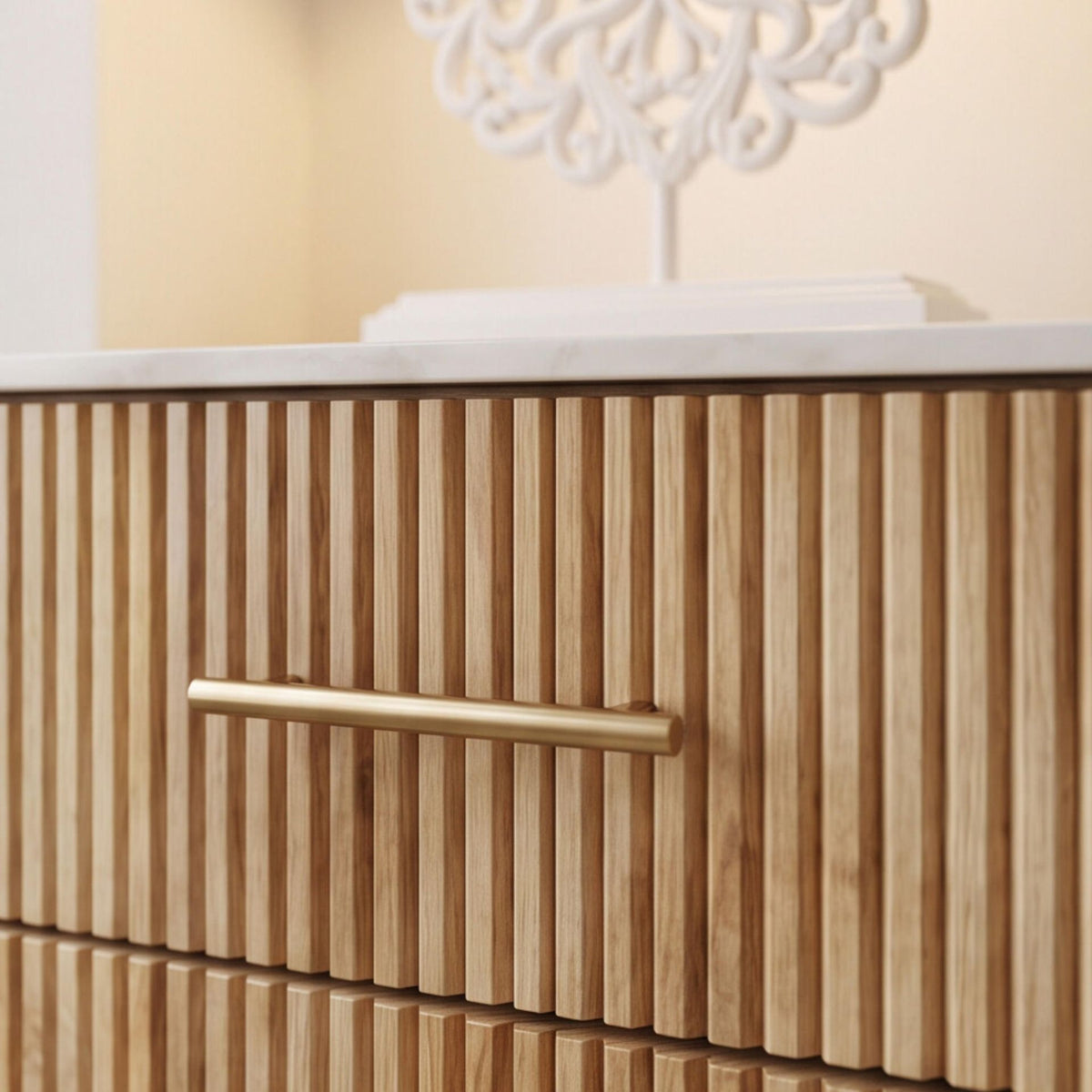Mesita de noche Bristol 50x40x50cm | Madera de Mango y Mármol Blanco | KUBU #