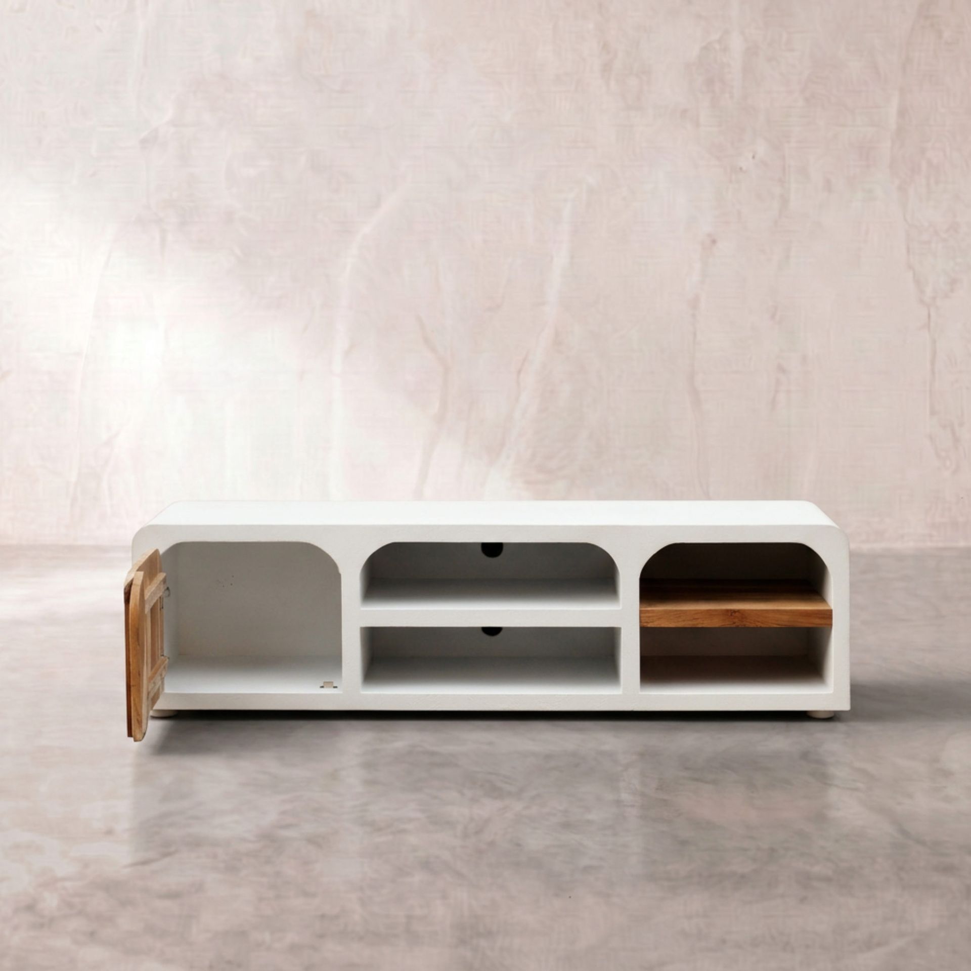 Mueble de TV de Diseño Mediterráneo Eivissa | Blanco y Madera Natural | KUBU #