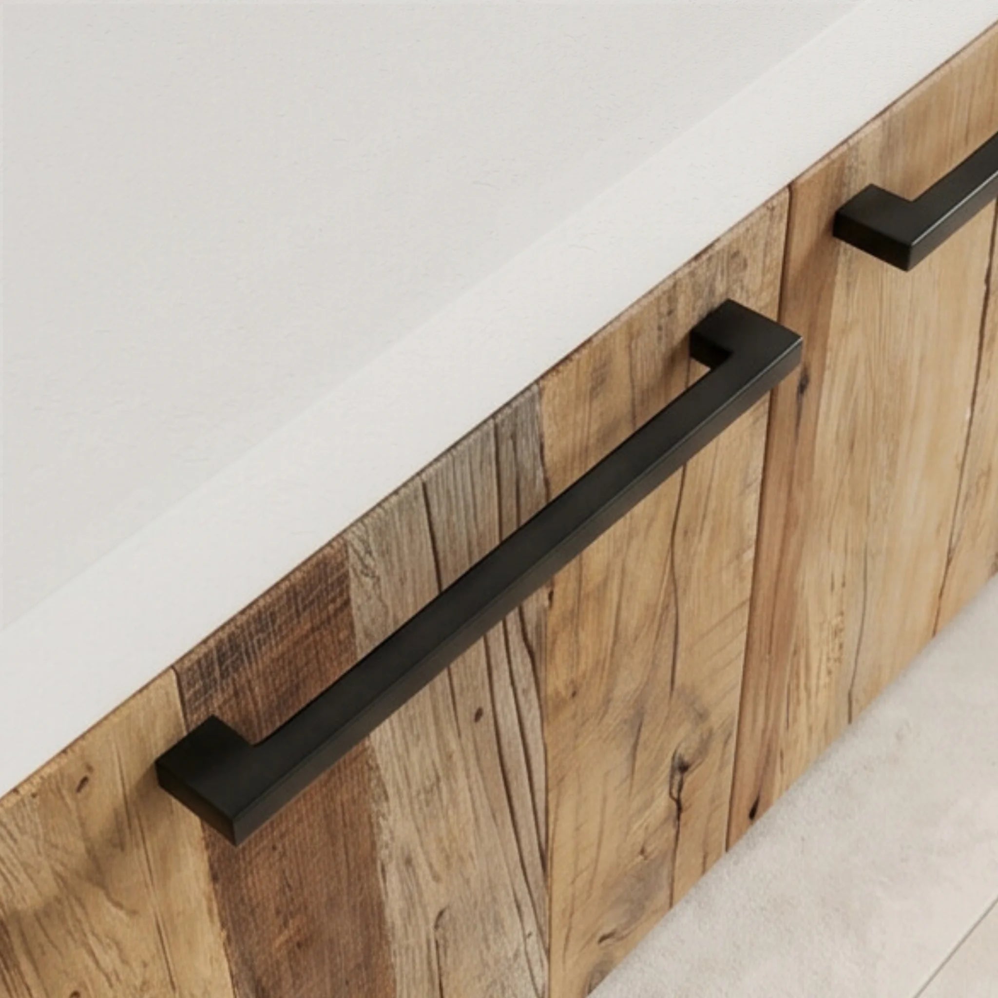 Mueble de TV de Diseño Mediterráneo Mahón 150x37x45cm | Blanco y Madera reciclada de Acacia | KUBU #