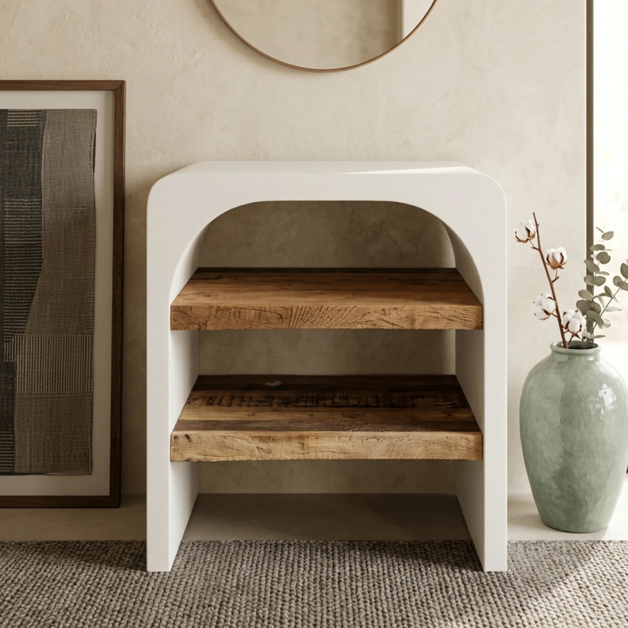 Recibidor Consola Eivissa 70x40x76cm | Blanco Mate y Madera reciclada de Acacia | KUBU #