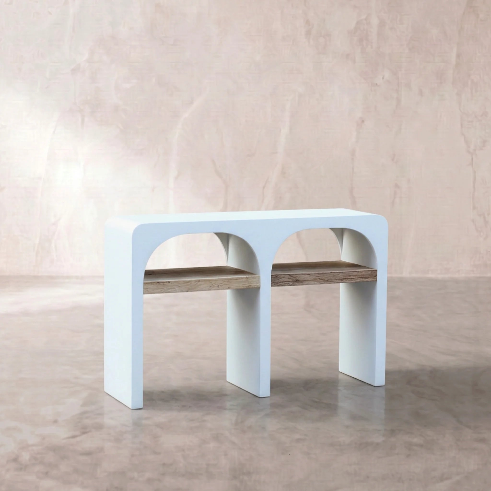 Recibidor Consola Eivissa120x35x76cm | Blanco Mate y Madera reciclada de Acacia | KUBU #