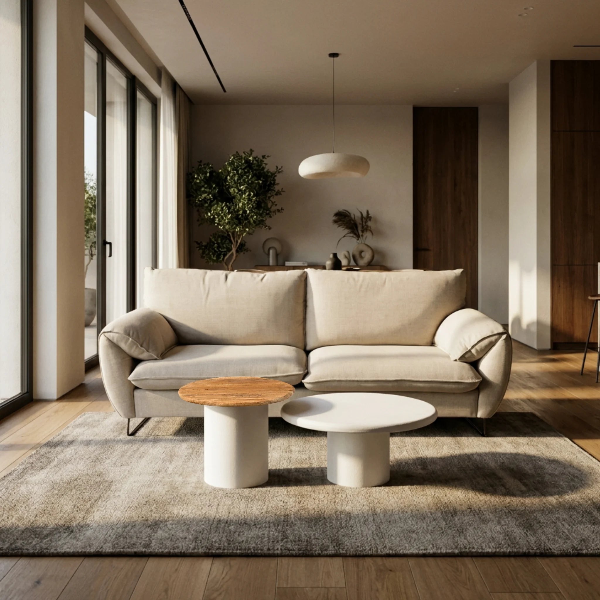 Set de 2 Mesas Auxiliares Nova | Blanco Mate y Acacia | KUBU #
