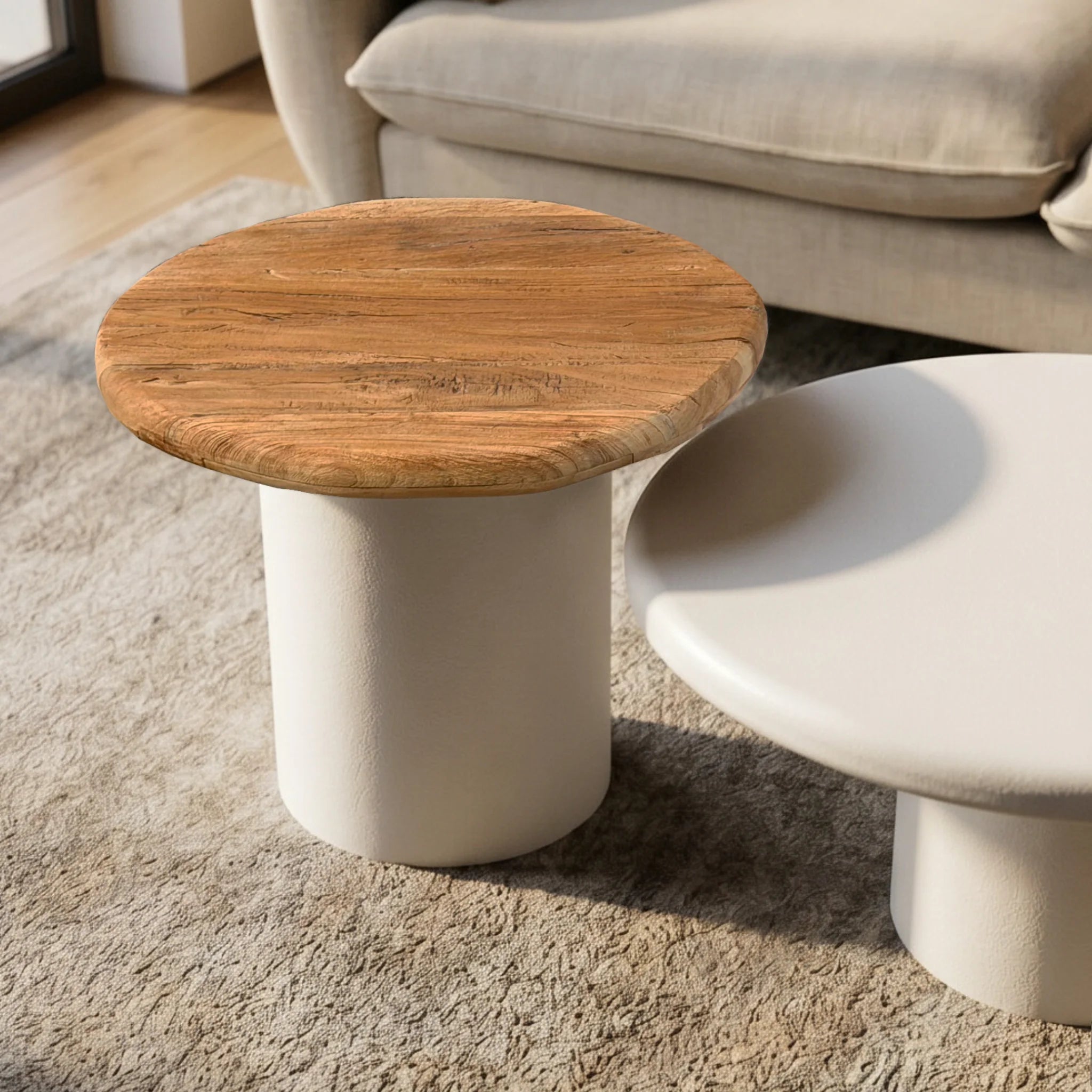 Set de 2 Mesas Auxiliares Nova | Blanco Mate y Acacia | KUBU #
