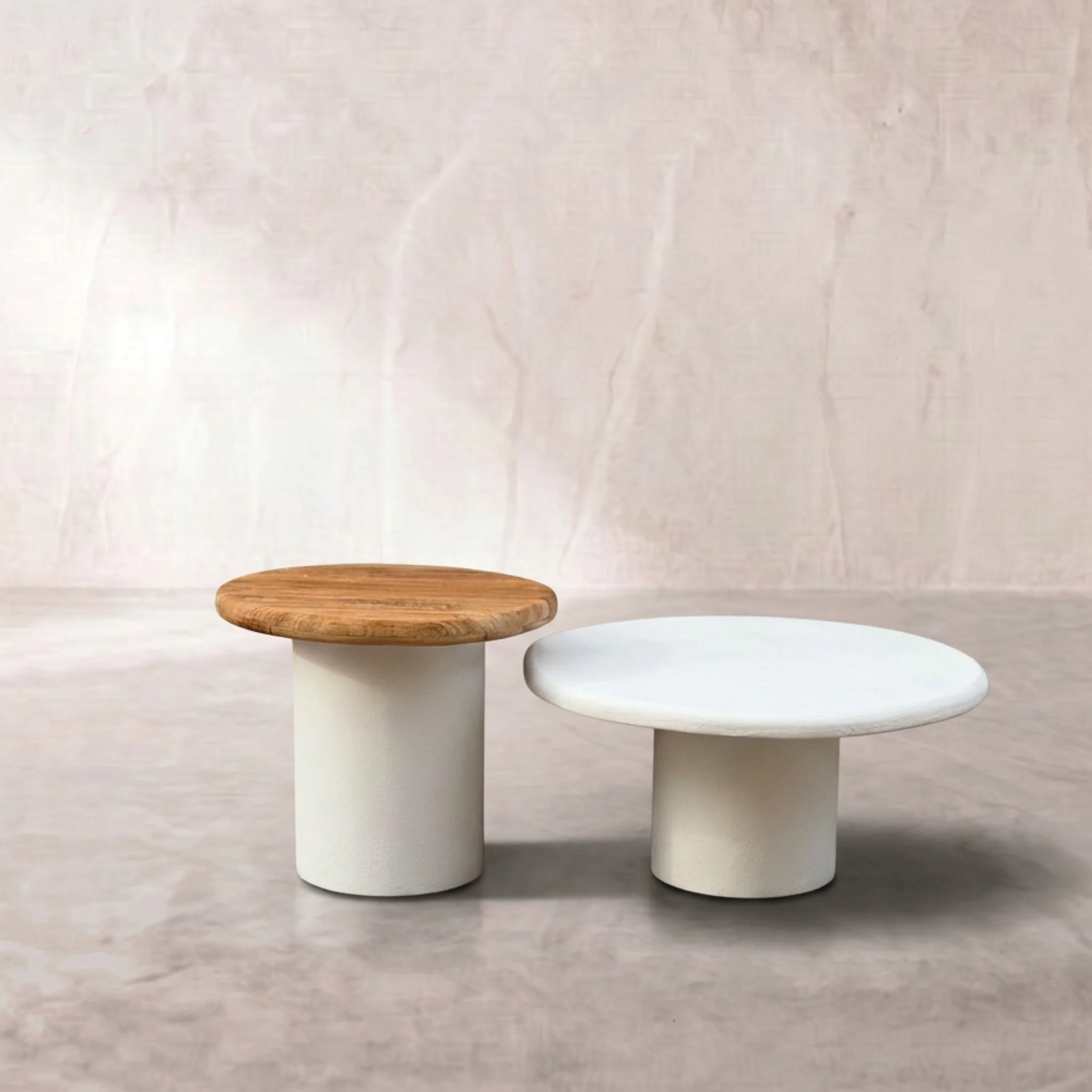 Set de 2 Mesas Auxiliares Nova | Blanco Mate y Acacia | KUBU #