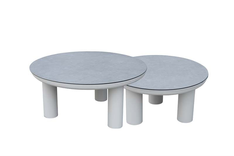 Set de 2 mesas de centro Attica aluminio blanco top cristal cerámico gris | Kubu #