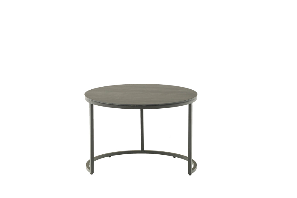 Set mesas auxiliares Albury aluminio con top cristal cerámico antracita | Kubu #
