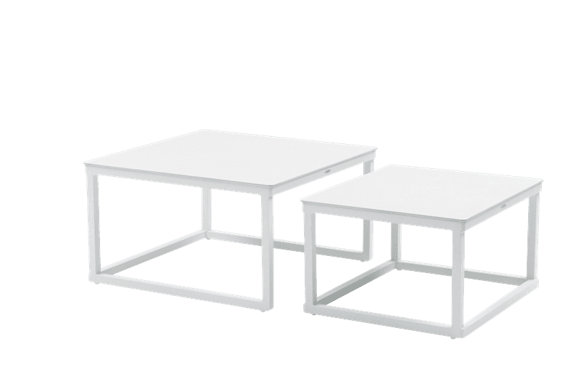 Set mesas auxiliares Silai aluminio blanco top porcelánico beige. | Kubu #