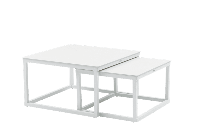 Set mesas auxiliares Silai aluminio blanco top porcelánico beige. | Kubu #