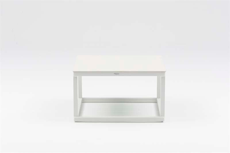 Set mesas auxiliares Silai aluminio blanco top porcelánico beige. | Kubu #