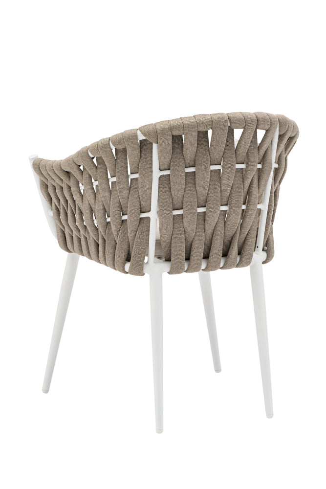 Sillón Meridian aluminio blanco cuerda greige y textil greige. | Kubu #