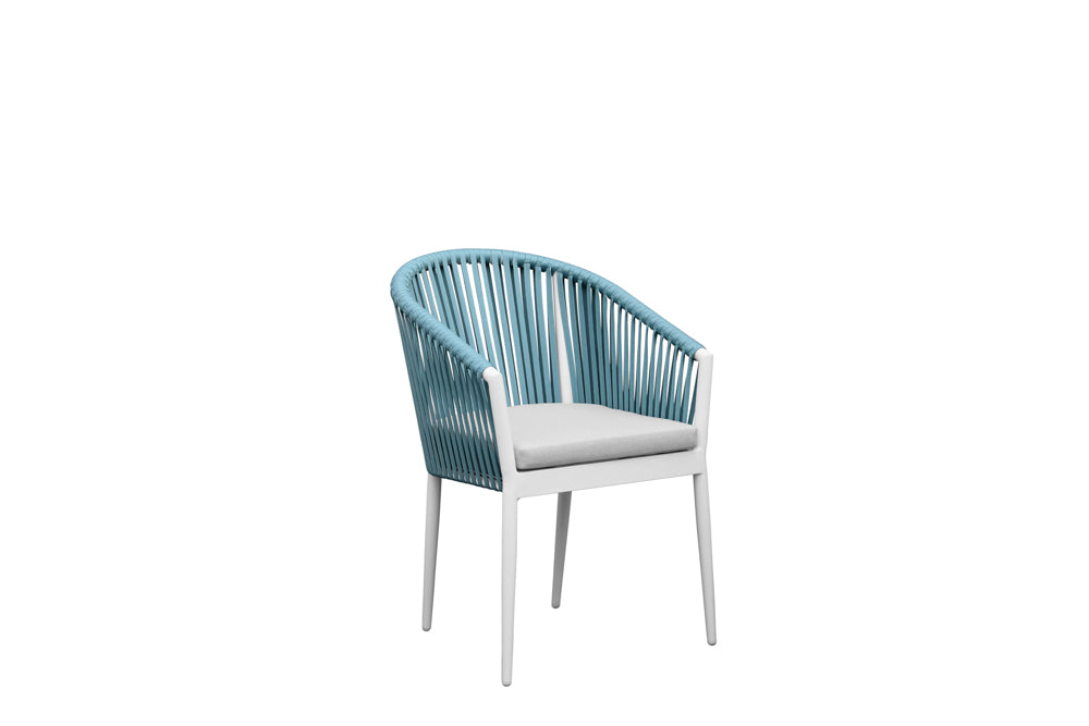 Sillón Ukiah aluminio blanco con cuerda aqua y cojín gris claro | Kubu #