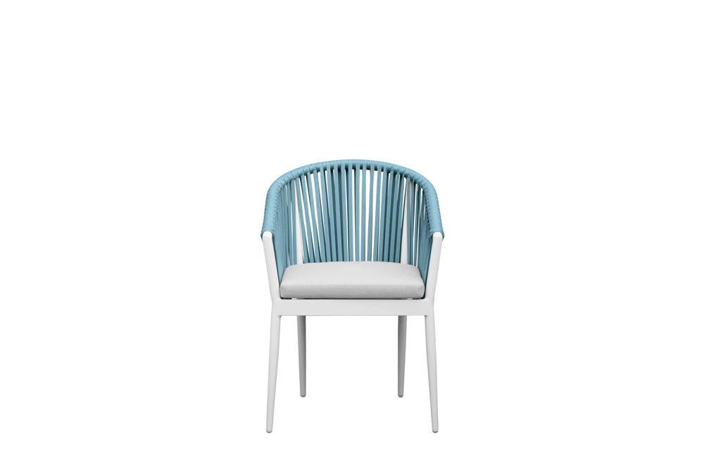 Sillón Ukiah aluminio blanco con cuerda aqua y cojín gris claro | Kubu #