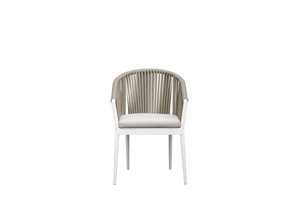 Sillón Ukiah aluminio blanco con cuerda y cojín greige | Kubu #