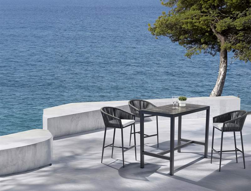 Sillón de Bar Exterior Ukiah | Aluminio y Cuerda Antracita | Kubu #