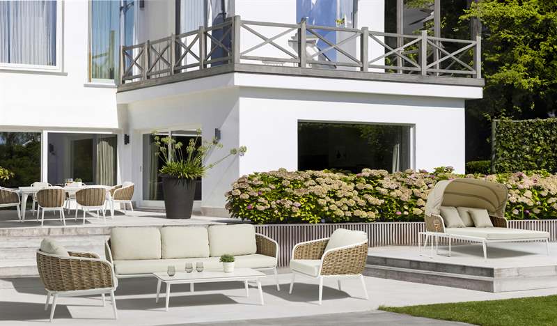 Sillón de Comedor Exterior Irvine | Aluminio Blanco y Cuerda Taupe | Kubu #