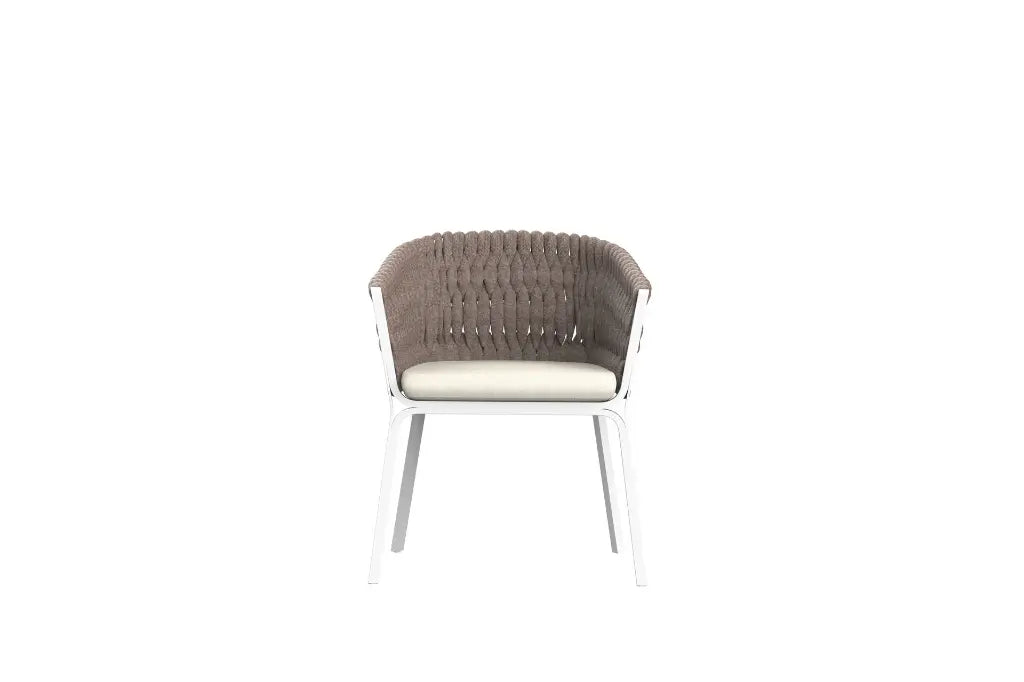 Sillón de comedor Anmore aluminio blanco y textil greige | Kubu #