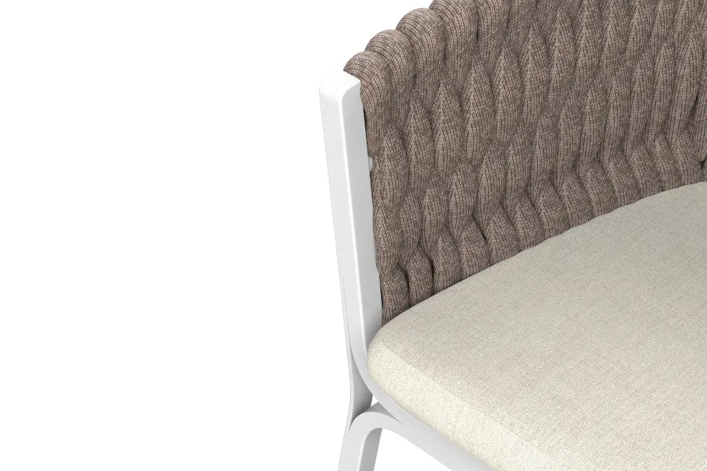 Sillón de comedor Anmore aluminio blanco y textil greige | Kubu #