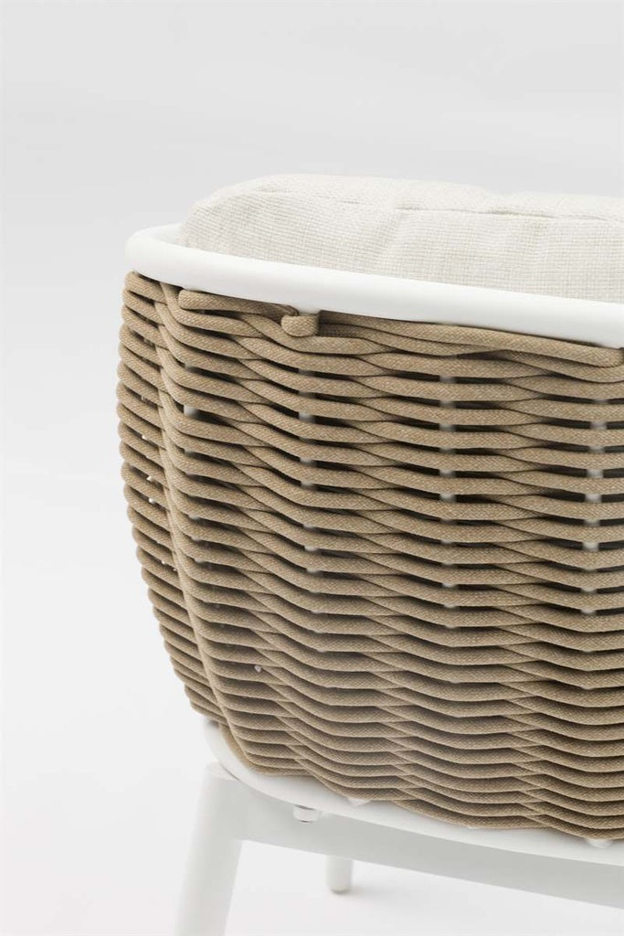 Sillón de comedor Irvine aluminio blanco cuerda taupe cojín beige | Kubu #