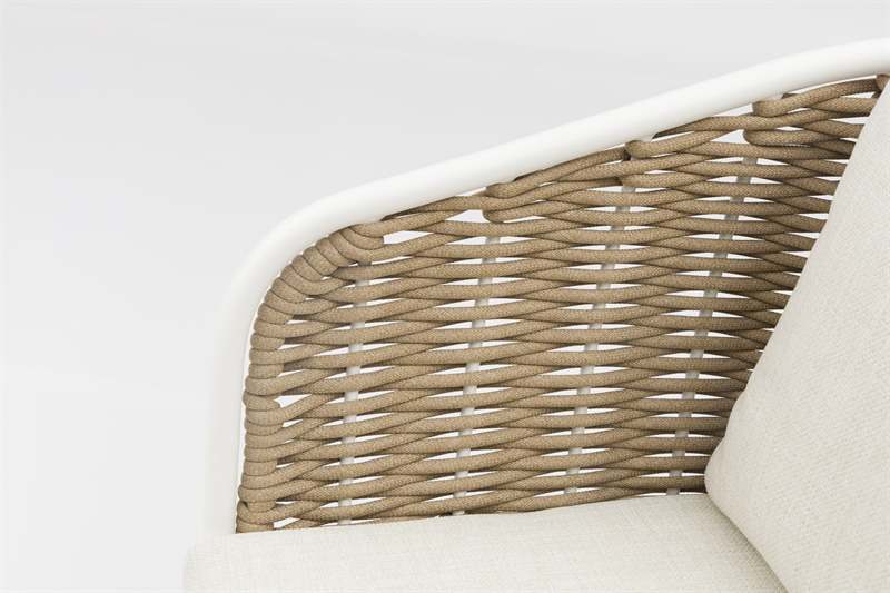 Sillón de comedor Irvine aluminio blanco cuerda taupe cojín beige | Kubu #