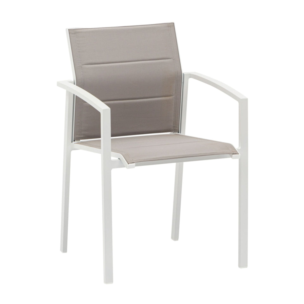 Sillón de comedor ORICK aluminio blanco y textil gris claro | KUBU #