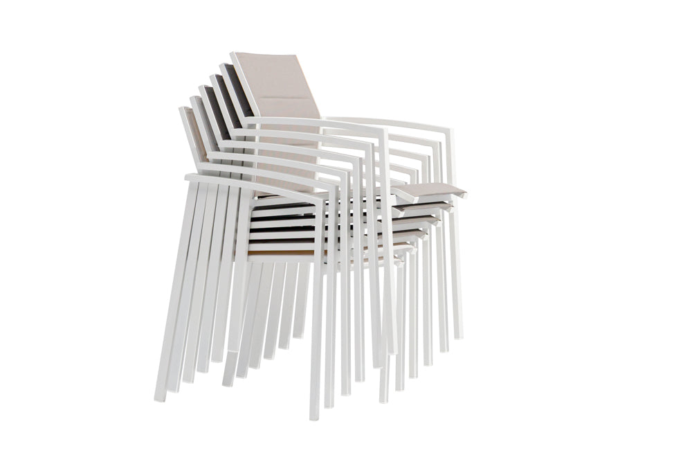Sillón de comedor ORICK aluminio blanco y textil gris claro