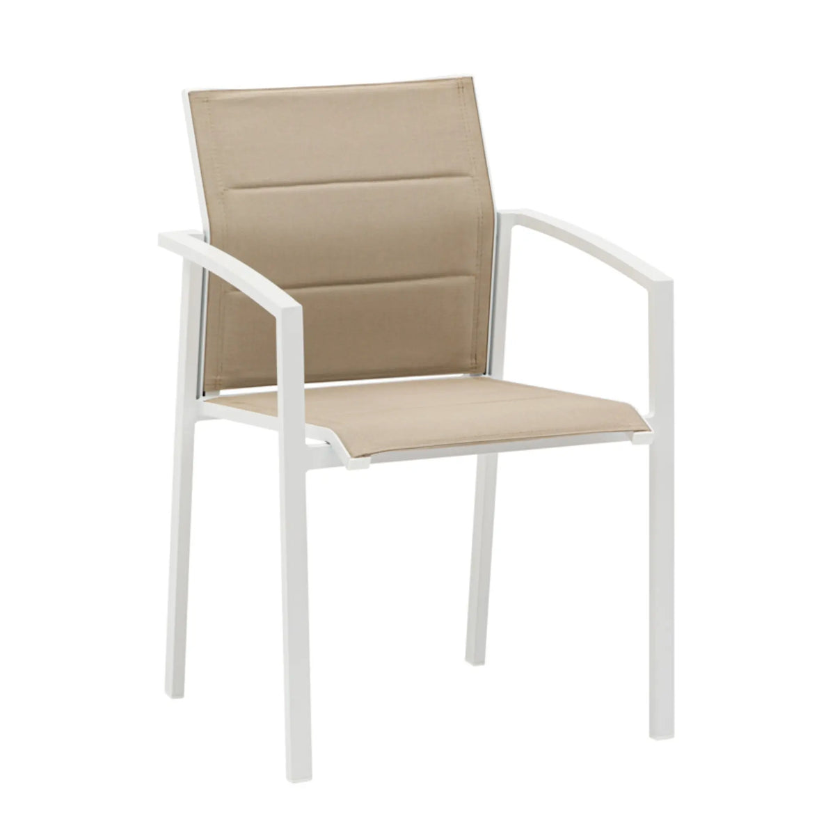 Sillón de comedor ORICK aluminio blanco y textil taupe | KUBU #