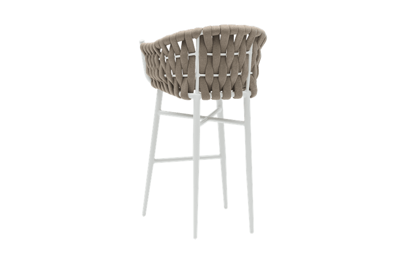 Sillón para barra de bar Meridian aluminio blanco cuerda greige y textil greige | Kubu #