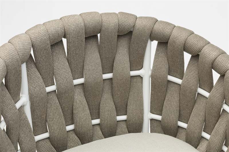 Sillón para barra de bar Meridian aluminio blanco cuerda greige y textil greige | Kubu #