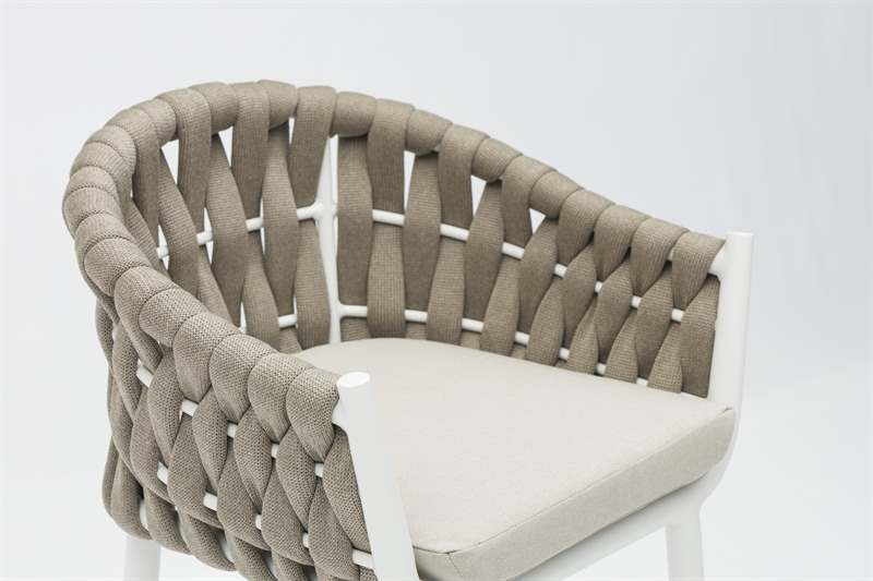 Sillón para barra de bar Meridian aluminio blanco cuerda greige y textil greige | Kubu #