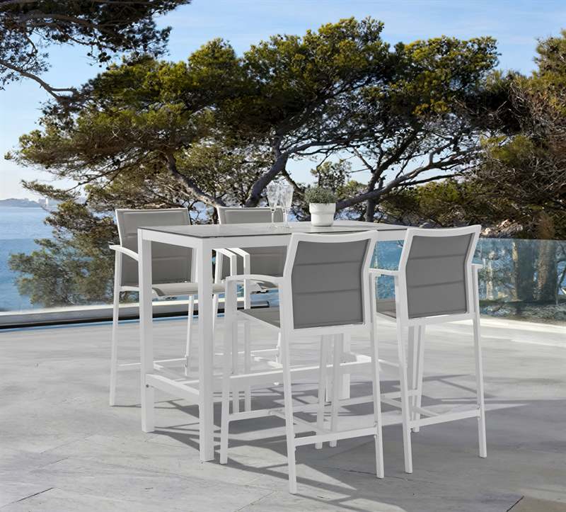 Sillón para barra de bar ORICK aluminio blanco y textil taupe