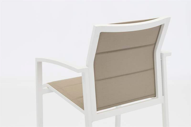 Sillón para barra de bar ORICK aluminio blanco y textil taupe