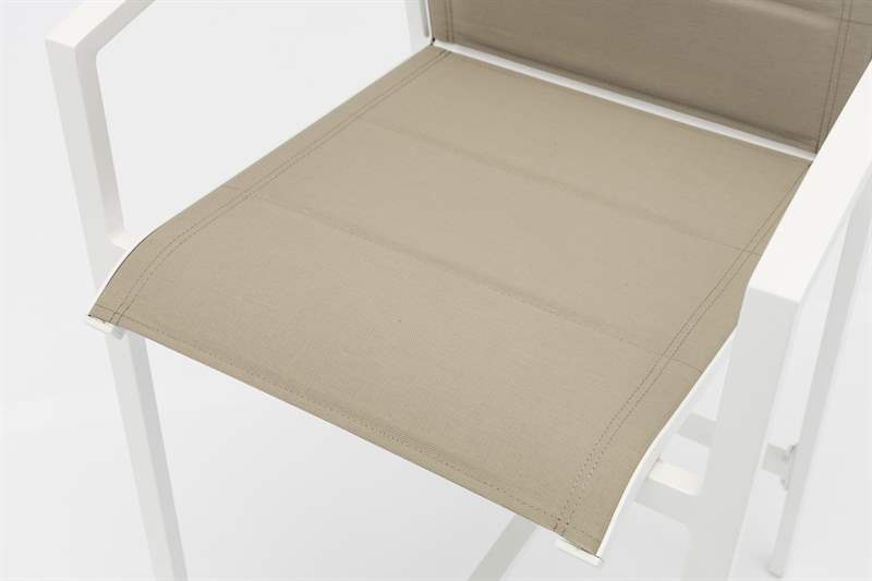 Sillón para barra de bar ORICK aluminio blanco y textil taupe