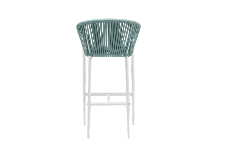 Sillón para barra de bar Ukiah aluminio blanco con cuerda aqua y cojín gris claro | Kubu #