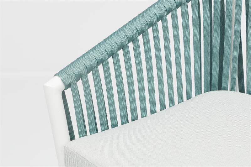 Sillón para barra de bar Ukiah aluminio blanco con cuerda aqua y cojín gris claro | Kubu #