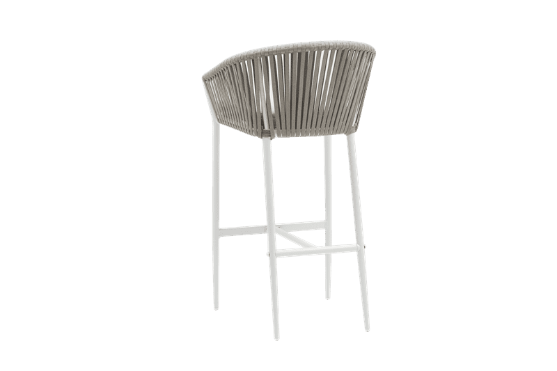 Sillón para barra de bar Ukiah aluminio blanco con cuerda y cojín greige | Kubu #